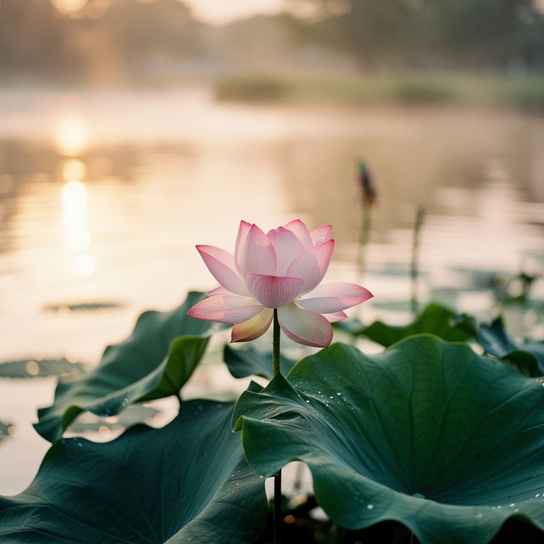 A blooming lotus flower in a serene pond at sunrise, symboli... | ShopAyahuascaRetreats