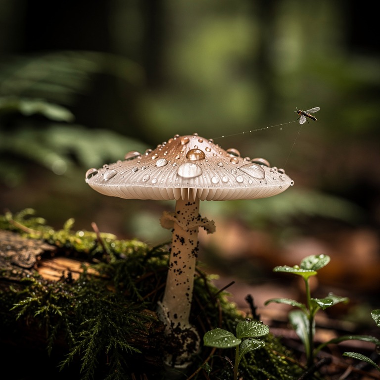A close-up of a delicate, transparent mushroom cap, glisteni... | ShopAyahuascaRetreats