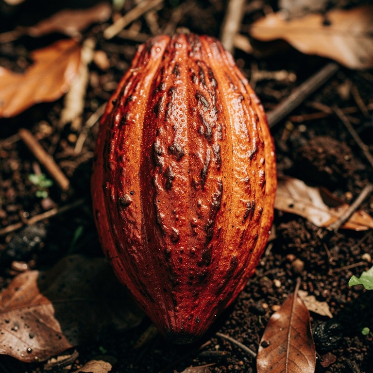 A close-up of a freshly harvested cacao pod, its vibrant, re... | ShopAyahuascaRetreats