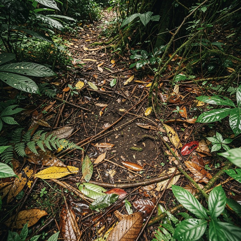 A close-up of a trampled, empty clearing in a dense jungle, ... | ShopAyahuascaRetreats