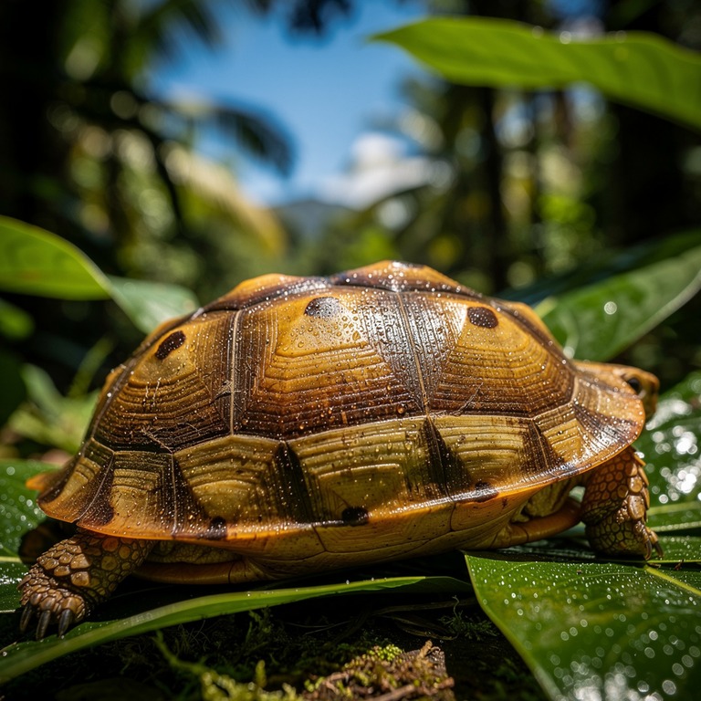 A close-up of a trichromatic tortoise shell, its scutes glis... | ShopAyahuascaRetreats