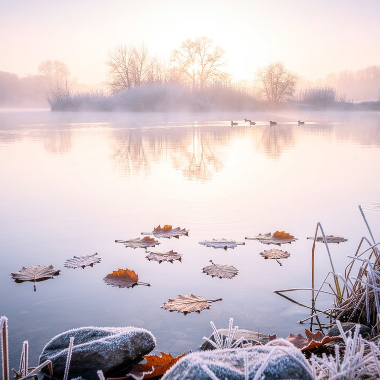 A delicate, frosty dawn breaks over a tranquil, still lake, ... | ShopAyahuascaRetreats