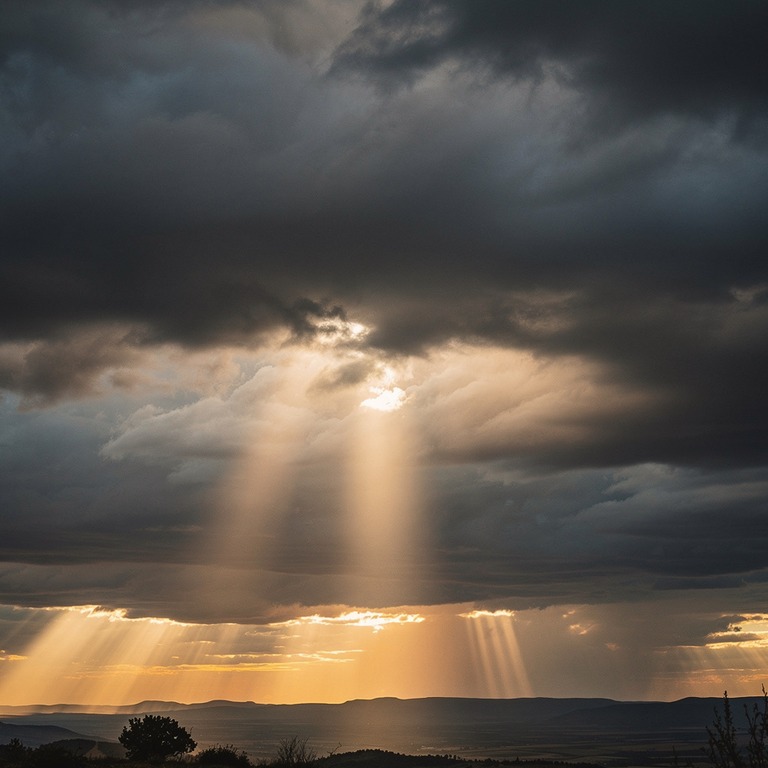 A dramatic, stormy sky at sunset, with a single ray of light... | ShopAyahuascaRetreats