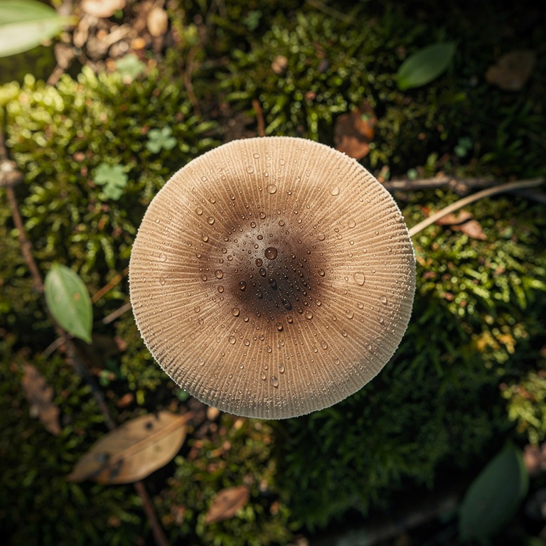 A macro shot of a psychoactive mushroom cap, glistening with... | ShopAyahuascaRetreats