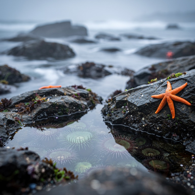 A peaceful, rocky shoreline at low tide, with anemones and s... | ShopAyahuascaRetreats