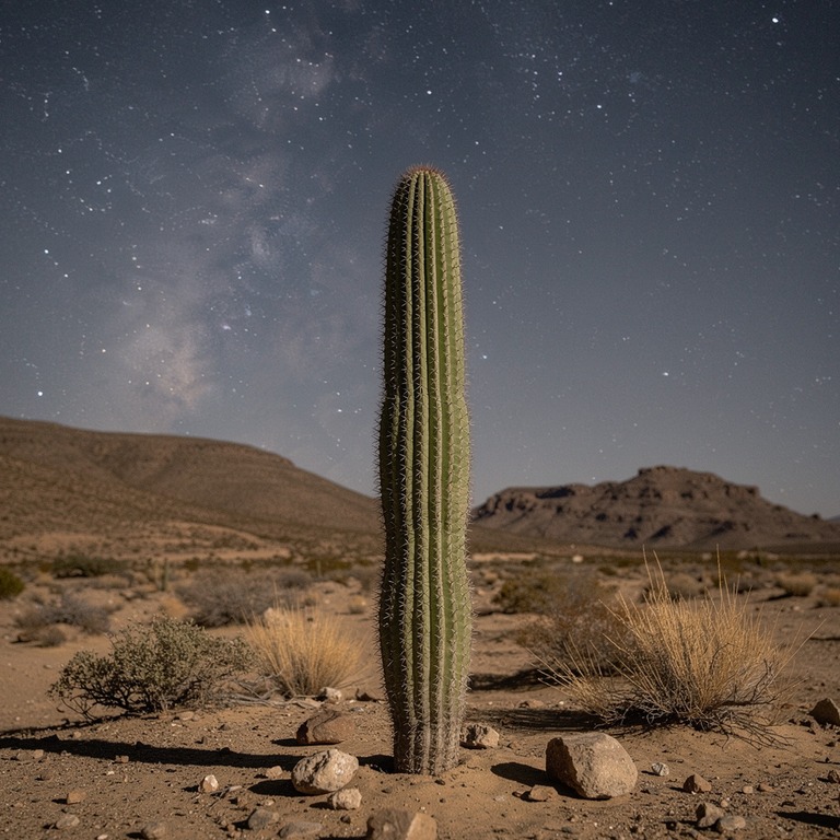 A San Pedro cactus stands tall in a desert landscape under a... | ShopAyahuascaRetreats