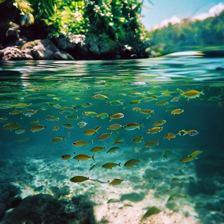 A school of small fish swim together in synchrony in the sha... | ShopAyahuascaRetreats