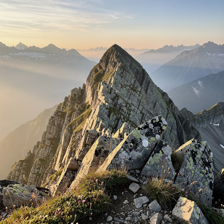 A sunny alpine peak at dawn, with misty valleys below and a ... | ShopAyahuascaRetreats