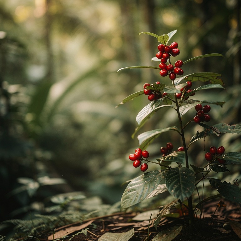 A Tabernanthe iboga plant with ripe red fruit, set against a... | ShopAyahuascaRetreats