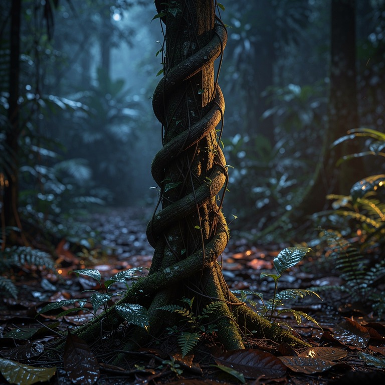 Ayahuasca vine wrapped around an old tree trunk, rainforest ... | ShopAyahuascaRetreats