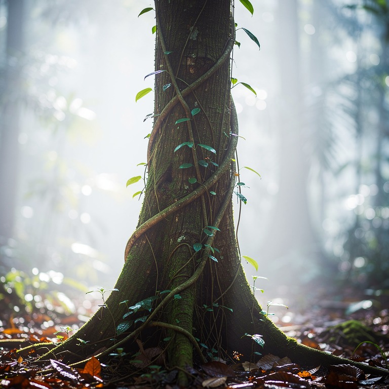 Ayahuasca vine wrapped around an old tree trunk, rainforest ... | ShopAyahuascaRetreats