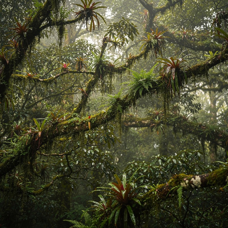 Cloud forest with epiphytes and dripping moss on every branc... | ShopAyahuascaRetreats