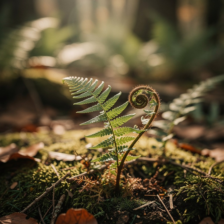 Curled fern frond unfurling in macro detail | ShopAyahuascaRetreats