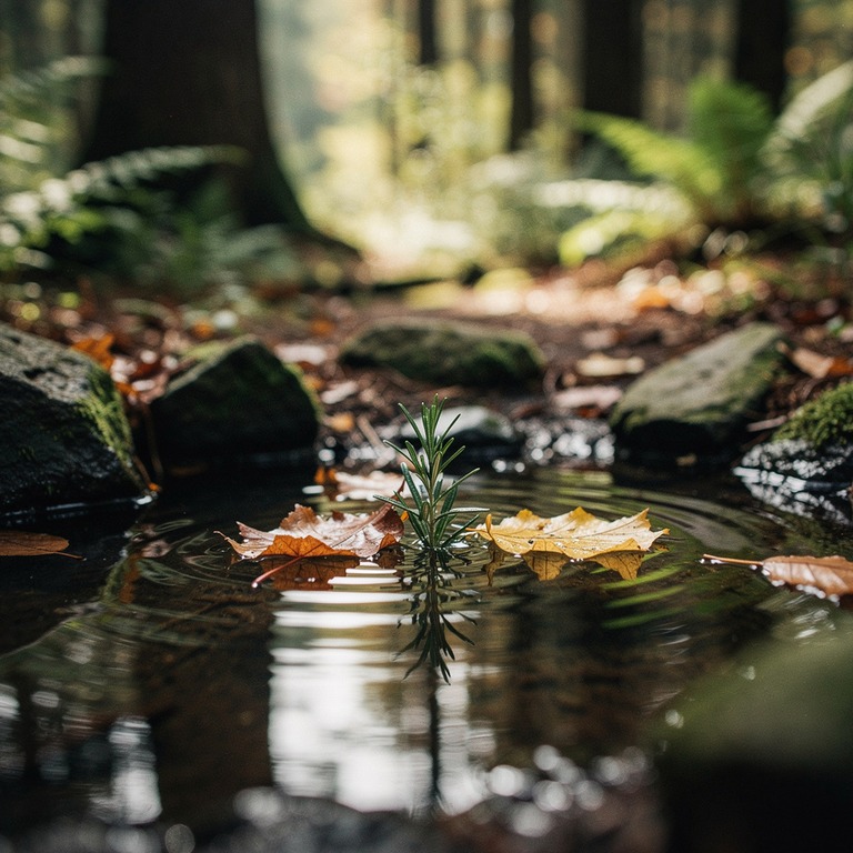 In the stillness of a forest pool, a few fallen leaves and a... | ShopAyahuascaRetreats