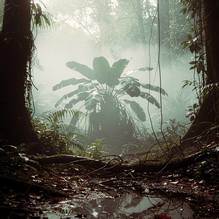 Jungle clearing after heavy rain, steam rising from leaf lit... | ShopAyahuascaRetreats