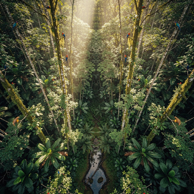 Midday rainforest with vertical light rays through gaps in t... | ShopAyahuascaRetreats
