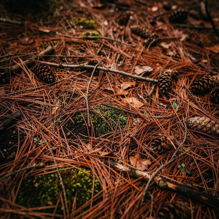 Pine forest with red-brown needle floor, soft afternoon ligh... | ShopAyahuascaRetreats