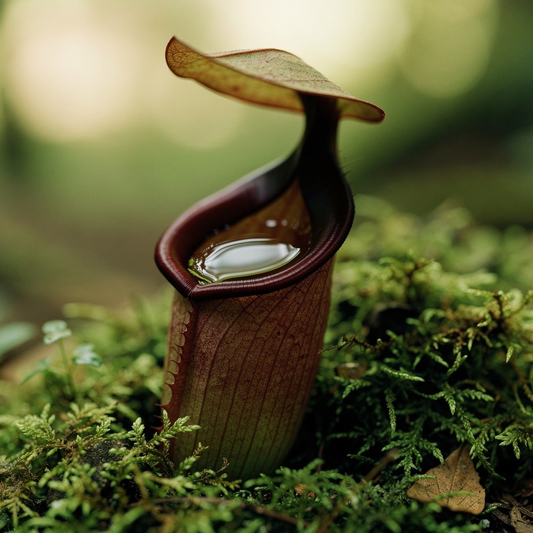 Pitcher plant nestled in moss, water collected inside the cu... | ShopAyahuascaRetreats