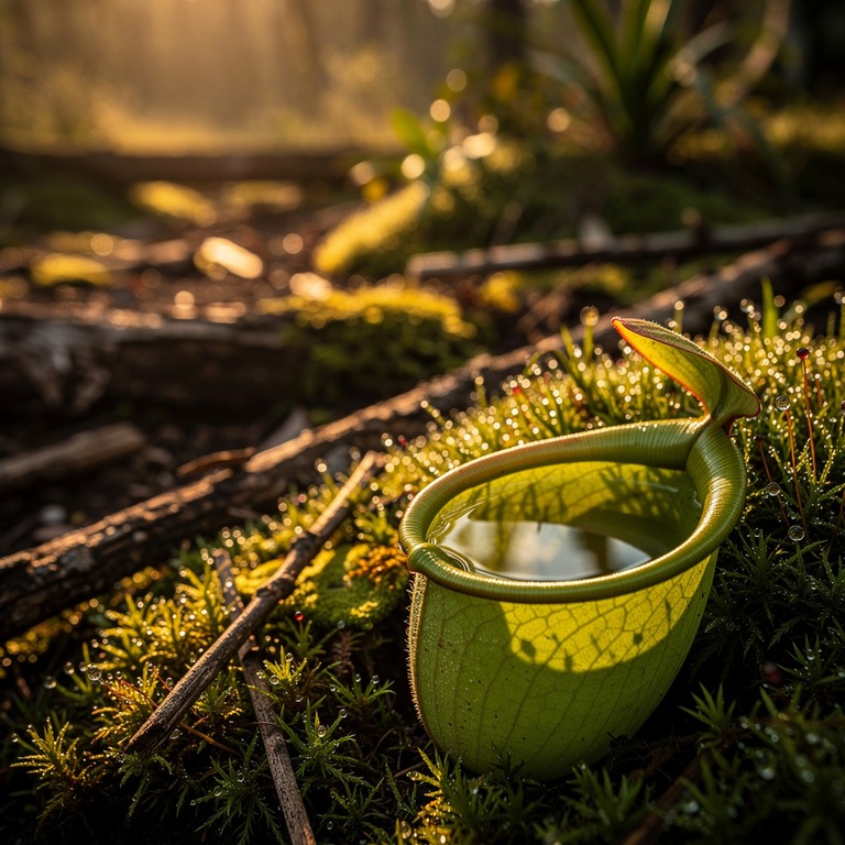 Pitcher plant nestled in moss, water collected inside the cu... | ShopAyahuascaRetreats