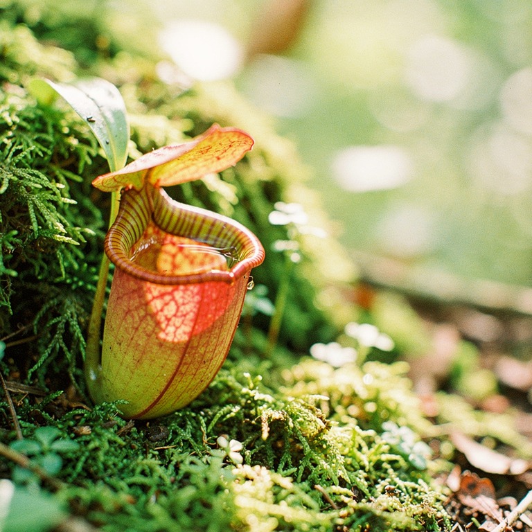 Pitcher plant nestled in moss, water collected inside the cu... | ShopAyahuascaRetreats