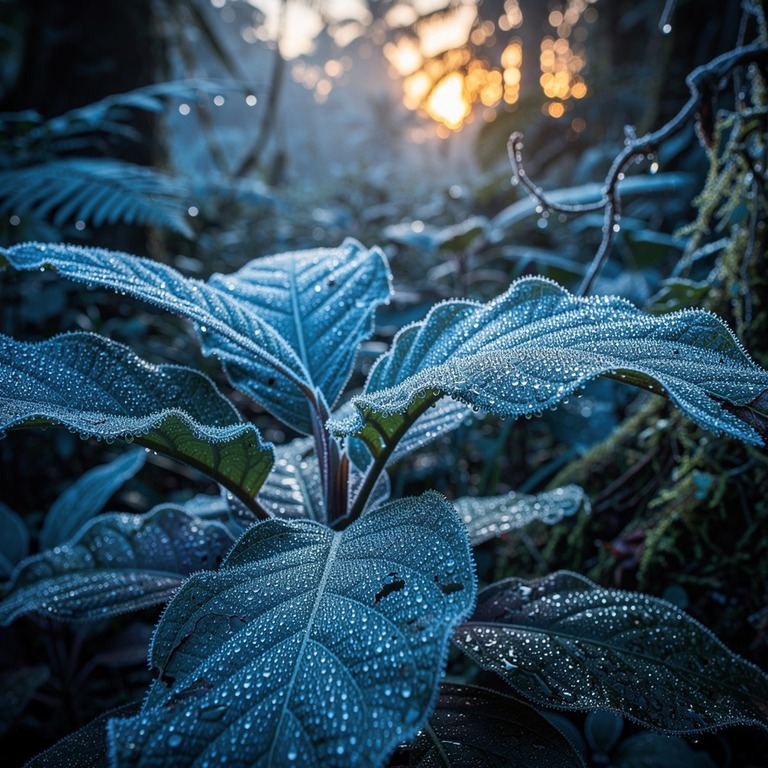 Pre-dawn jungle, deep blue tones with first golden light fil... | ShopAyahuascaRetreats