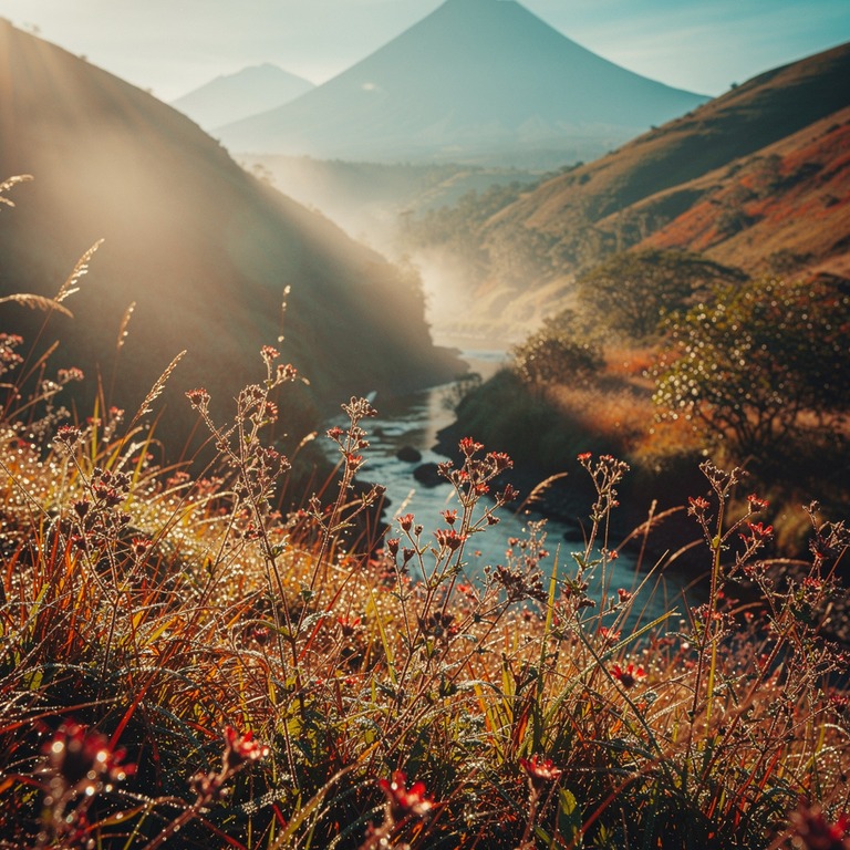 Rays of sunlight filter through the morning mist, illuminati... | ShopAyahuascaRetreats