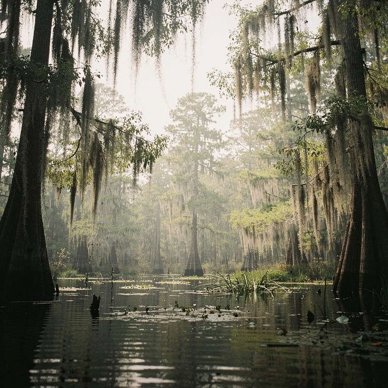 Spanish moss draped on cypress trees, swamp atmosphere | ShopAyahuascaRetreats
