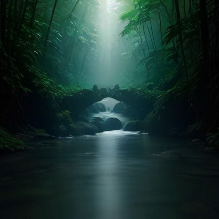 Stone bridge over a jungle stream, covered in hanging vines | ShopAyahuascaRetreats