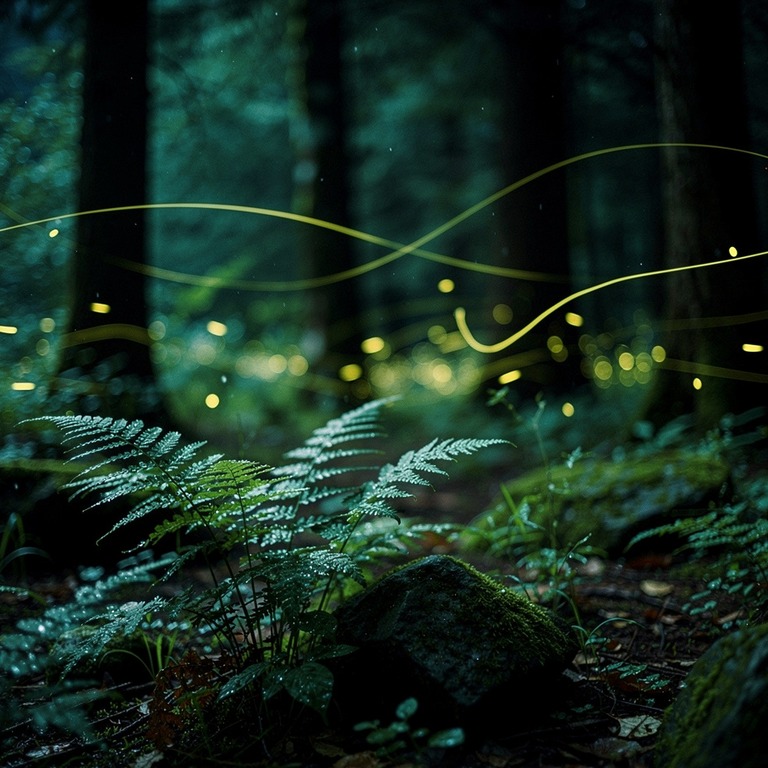 Swarm of fireflies in a dark forest clearing, long exposure | ShopAyahuascaRetreats