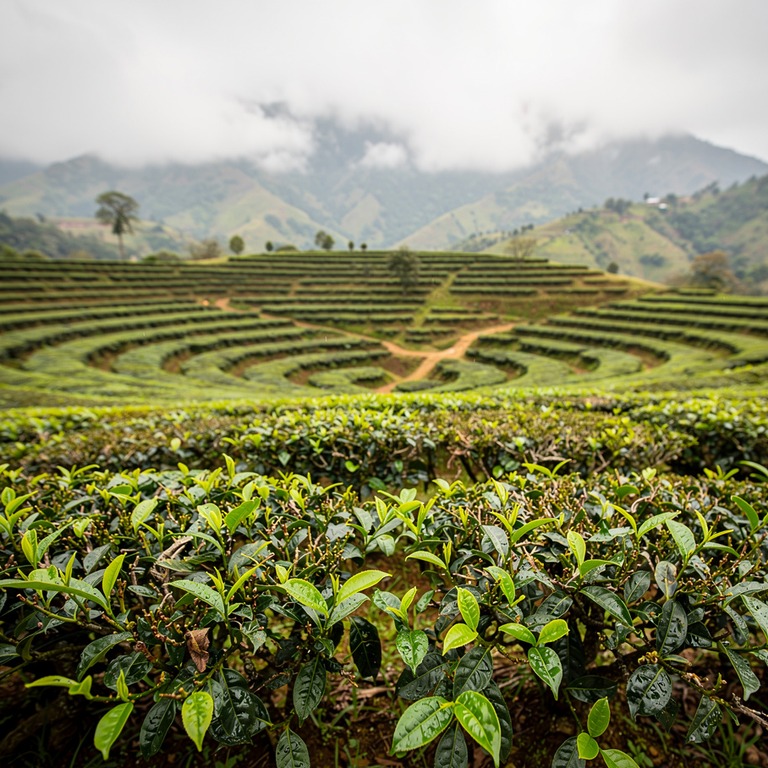 Tea plantation terraces with bright green new leaves, mounta... | ShopAyahuascaRetreats