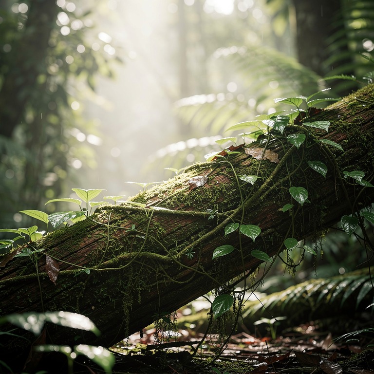 Vines tangled across a fallen tree trunk in deep rainforest | ShopAyahuascaRetreats