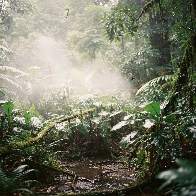 Wisps of steam rising from wet rainforest leaves after a dow... | ShopAyahuascaRetreats