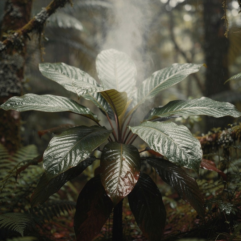 Wisps of steam rising from wet rainforest leaves after a dow... | ShopAyahuascaRetreats