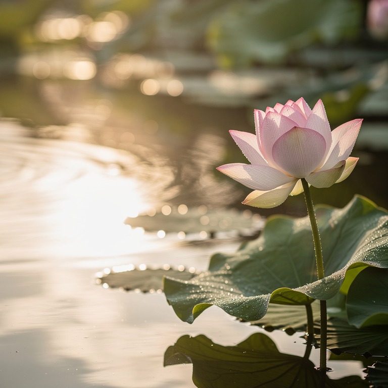 A close-up of a lotus flower blooming in a calm pond, its pe... | ShopAyahuascaRetreats