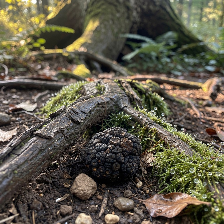 A close-up of a truffle nestled among the roots of an ancien... | ShopAyahuascaRetreats
