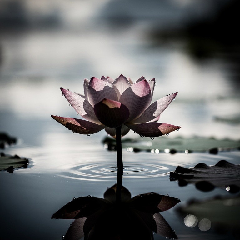 A lotus flower blooms on the surface of a still pond, its pe... | ShopAyahuascaRetreats