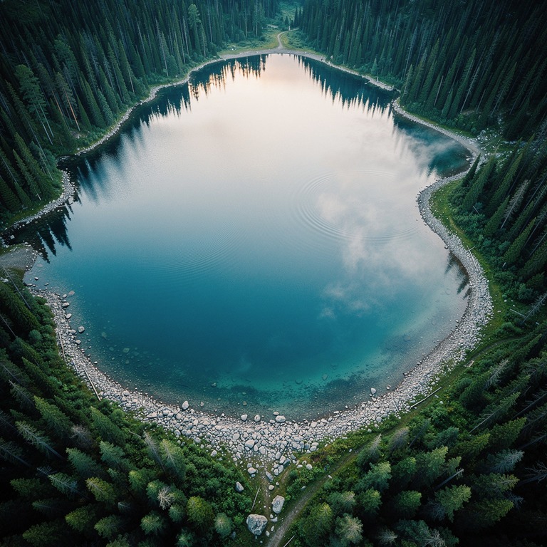 A serene mountain lake at dawn, with mist rising from the ca... | ShopAyahuascaRetreats