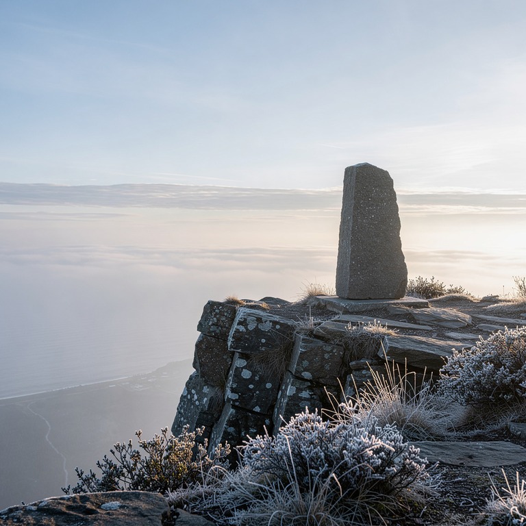 A solitary stone monument stands at the edge of a misty clif... | ShopAyahuascaRetreats