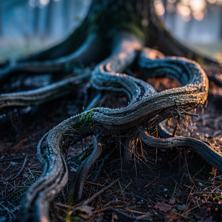 A sprawling root system of an ancient tree, exposed and gnar... | ShopAyahuascaRetreats