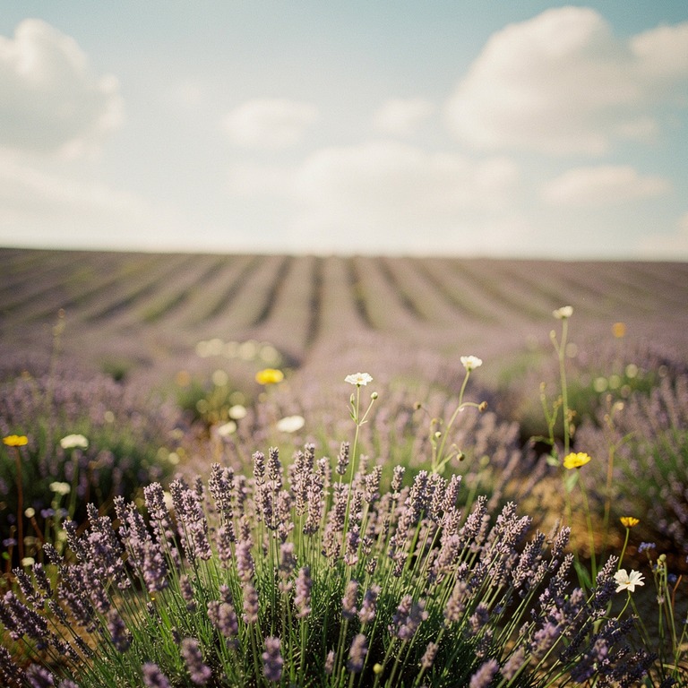 A vast, open field of lavender under a clear blue sky with p... | ShopAyahuascaRetreats