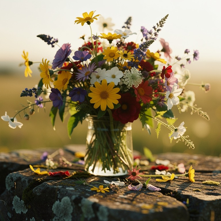 A vibrant, colorful bouquet of fresh, wildflowers arranged o... | ShopAyahuascaRetreats