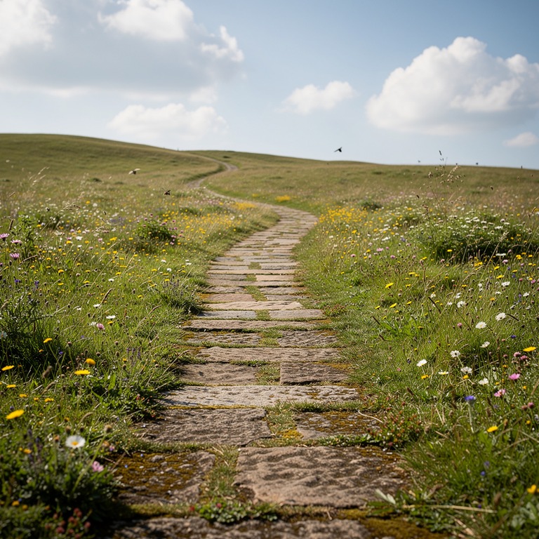 A weathered, stone path winding its way through a rolling, g... | ShopAyahuascaRetreats