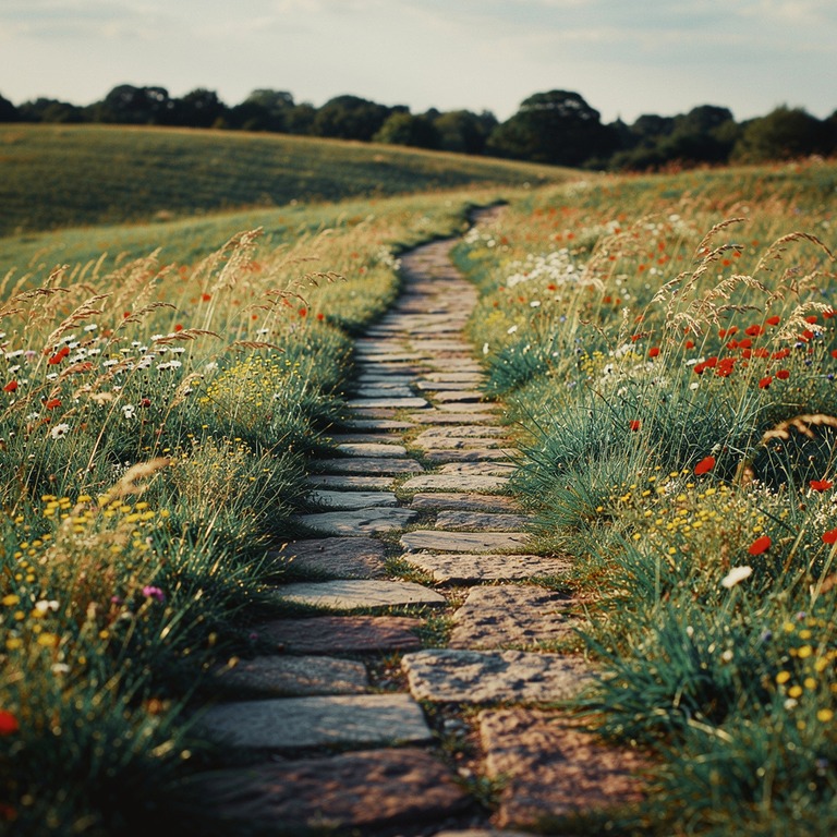 A weathered stone path winding through a rolling green meado... | ShopAyahuascaRetreats