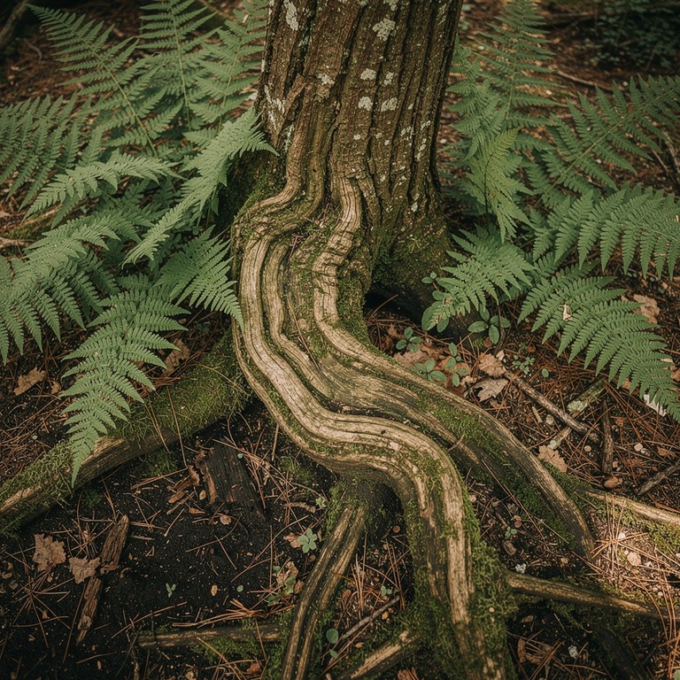 Ancient yew tree with twisting trunk, ferns at its base | ShopAyahuascaRetreats