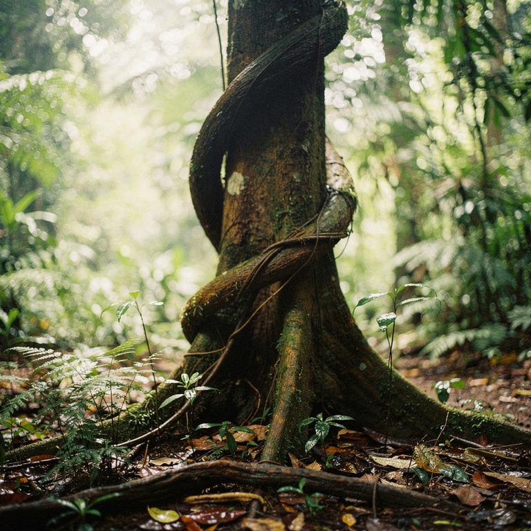 Ayahuasca vine wrapped around an old tree trunk, rainforest ... | ShopAyahuascaRetreats