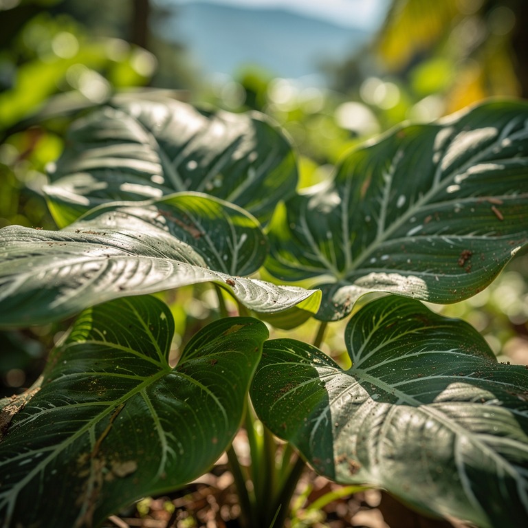 Cluster of philodendron leaves with deep green and silver ve... | ShopAyahuascaRetreats