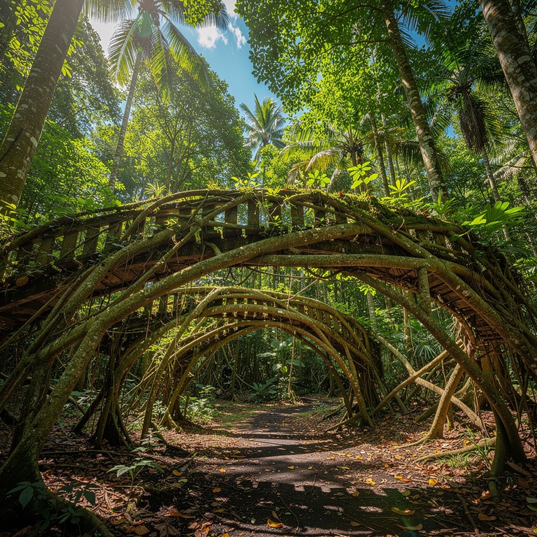 Exposed tree roots forming natural archways in a forest | ShopAyahuascaRetreats