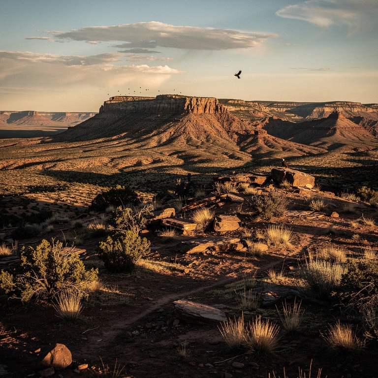 High desert mesa with long shadows at golden hour | ShopAyahuascaRetreats