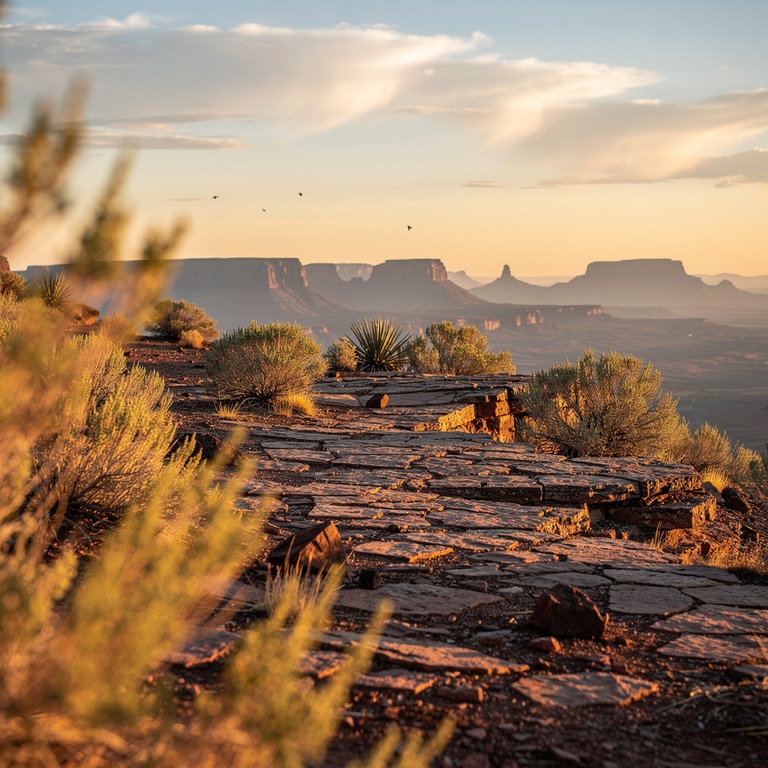 High desert mesa with long shadows at golden hour | ShopAyahuascaRetreats