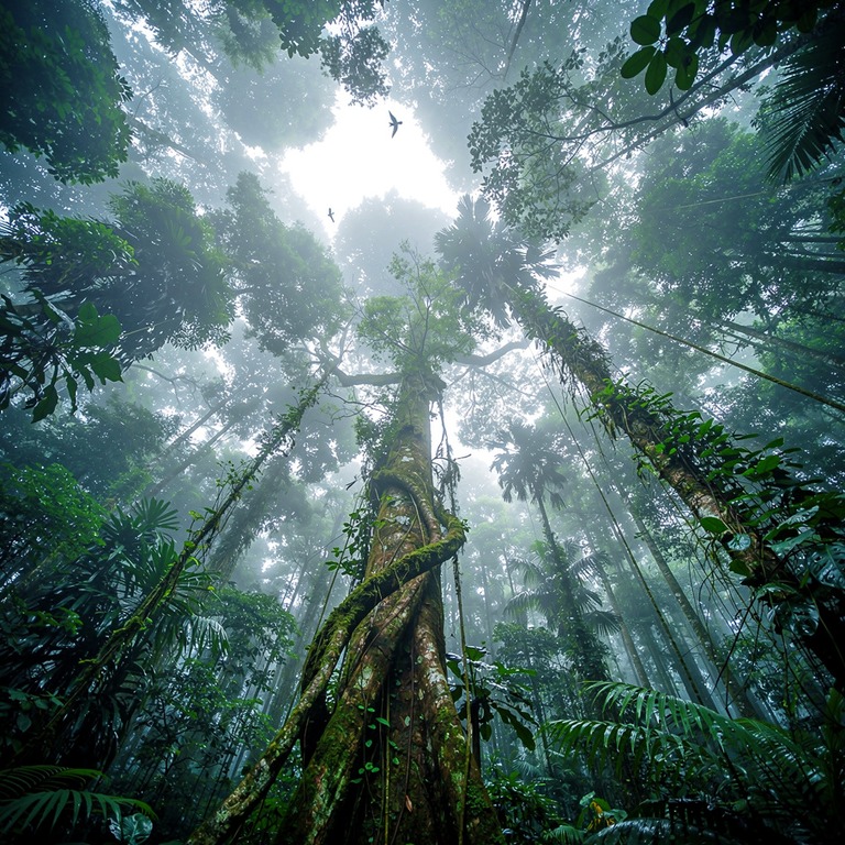 Jungle canopy viewed from below, dappled sunlight | ShopAyahuascaRetreats